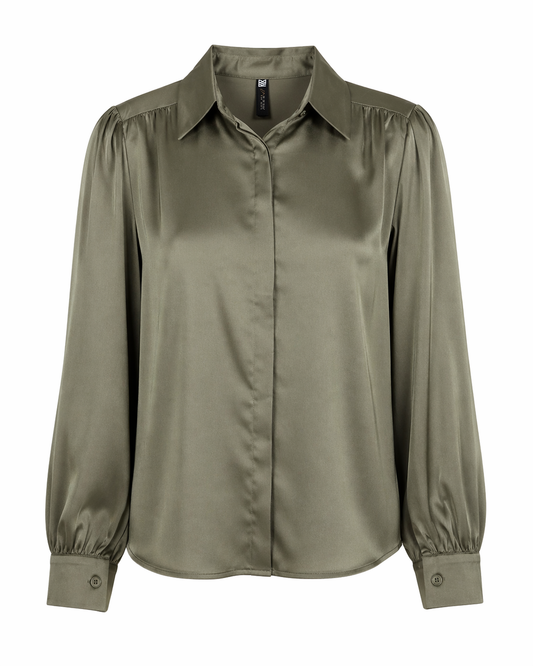 Olive Green Satin Classic Shirt for Women K Fashion India