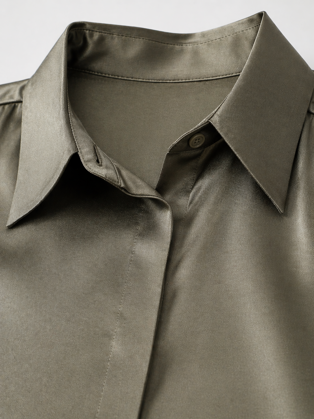 Olive Green Satin Classic Shirt for Women K Fashion India