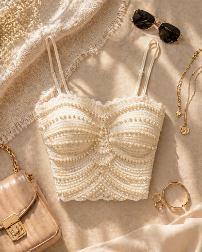 Cream Pearl Lace Corset Top for Women K Fashion India