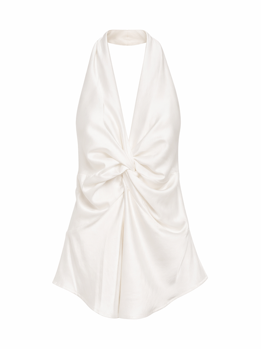White Satin Halter Top for Women Korean Style Western Wear India
