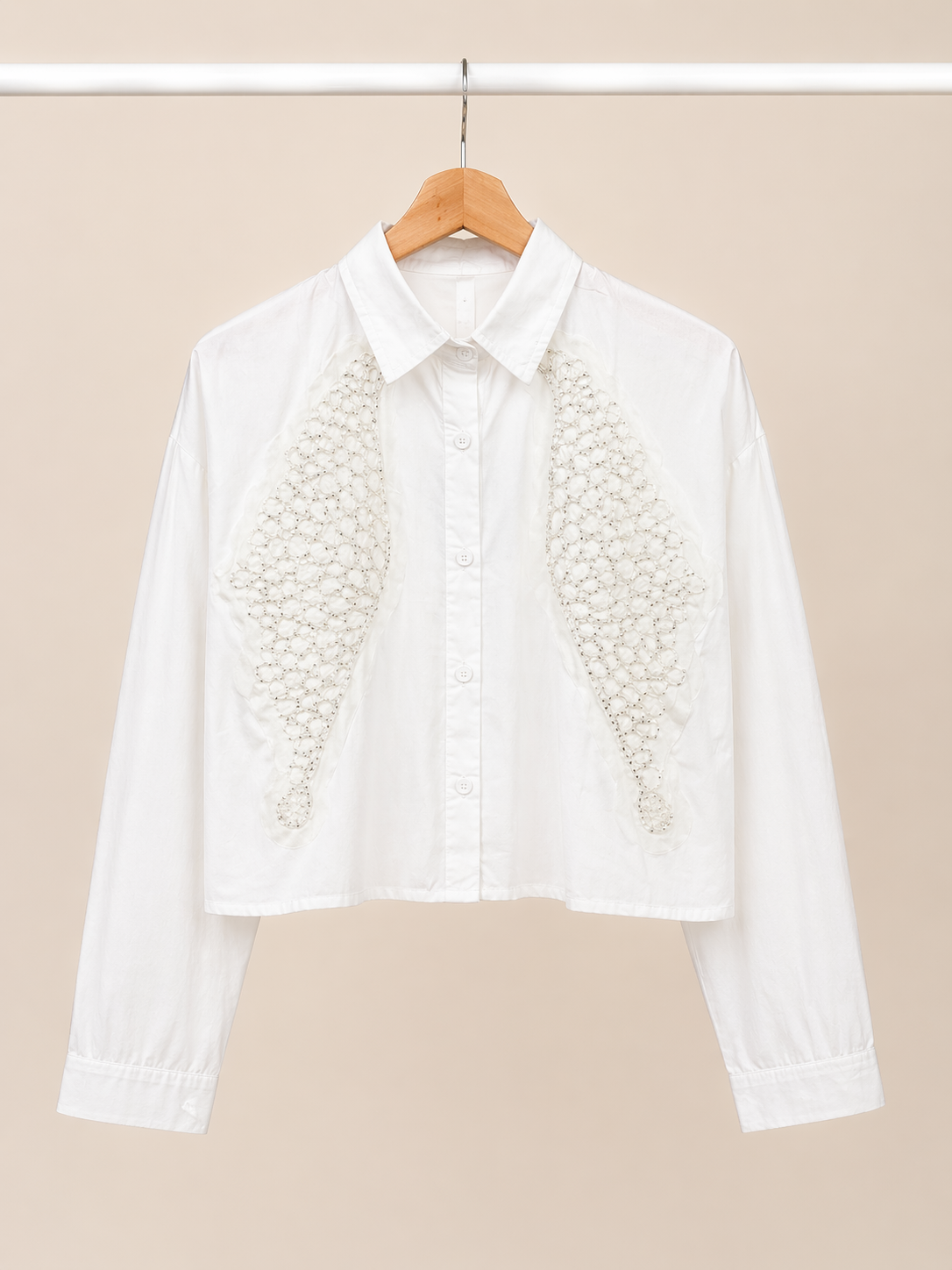 White Crochet Panel Crop Shirt for Women K Fashion India