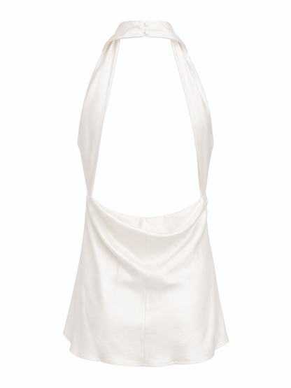 White Satin Halter Top for Women Korean Style Western Wear India