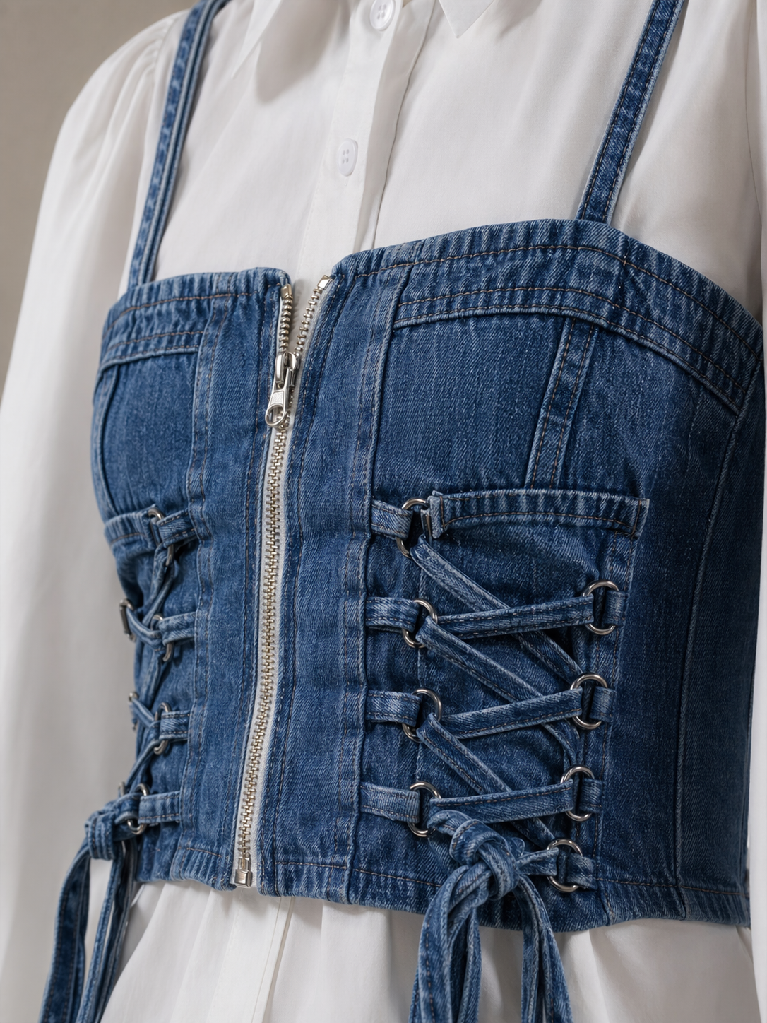 Denim Corset Shirt for Women Korean Style Western Wear India
