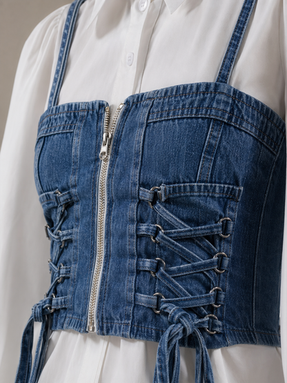 Denim Corset Shirt for Women Korean Style Western Wear India