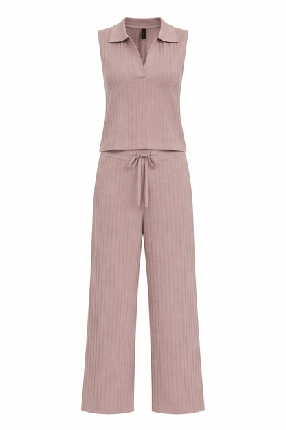 Blush Pink Ribbed Co Ord Set Free Size for Women Korean Style India