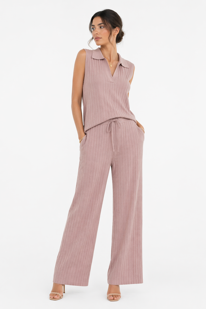 Blush Pink Ribbed Co Ord Set Free Size for Women Korean Style India