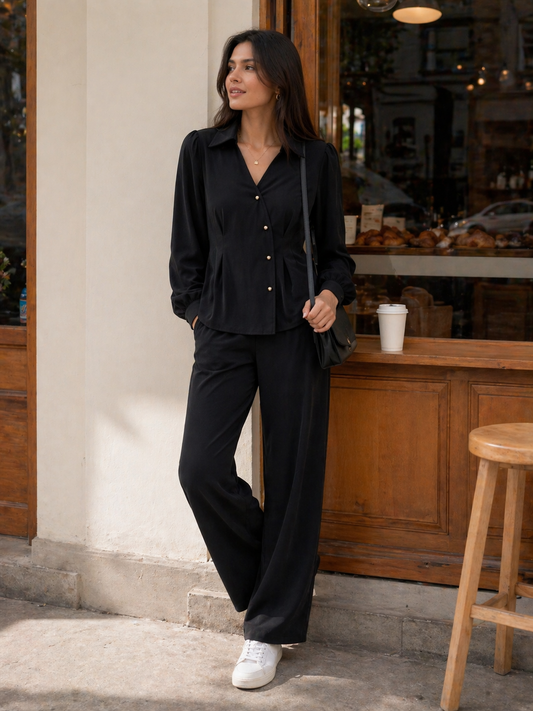 Black Tailored Co Ord Set for Women Korean Fashion India