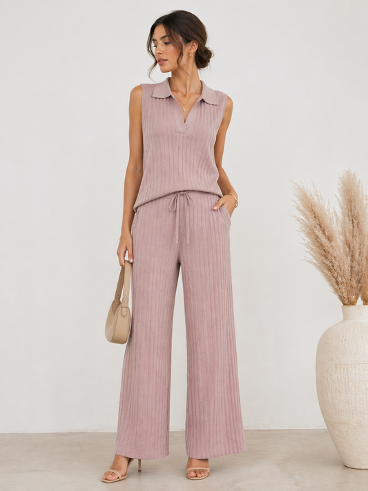 Blush Pink Ribbed Co Ord Set Free Size for Women Korean Style India
