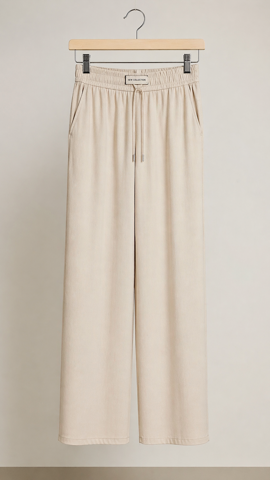 Cream Wide-Leg Drawstring Lounge Pants