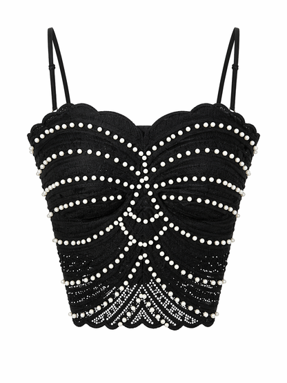 Black Pearl Lace Corset Top for Women Korean Fashion India