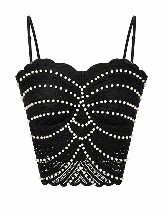 Black Pearl Lace Corset Top for Women Korean Fashion India