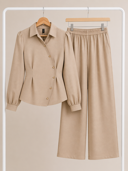 Mocha Tailored Co Ord Set for Women Korean Fashion India