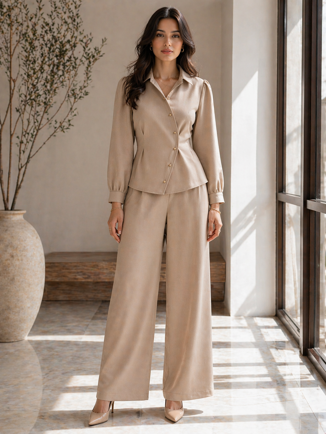 Mocha Tailored Co Ord Set for Women Korean Fashion India