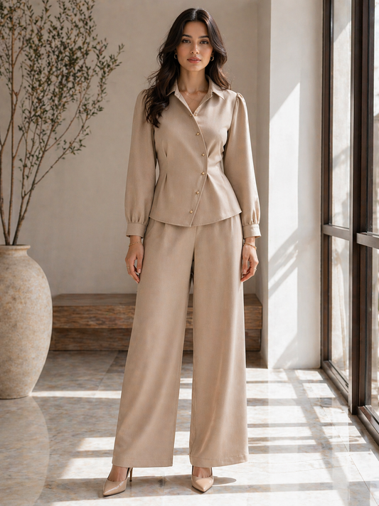 Mocha Tailored Co Ord Set for Women Korean Fashion India