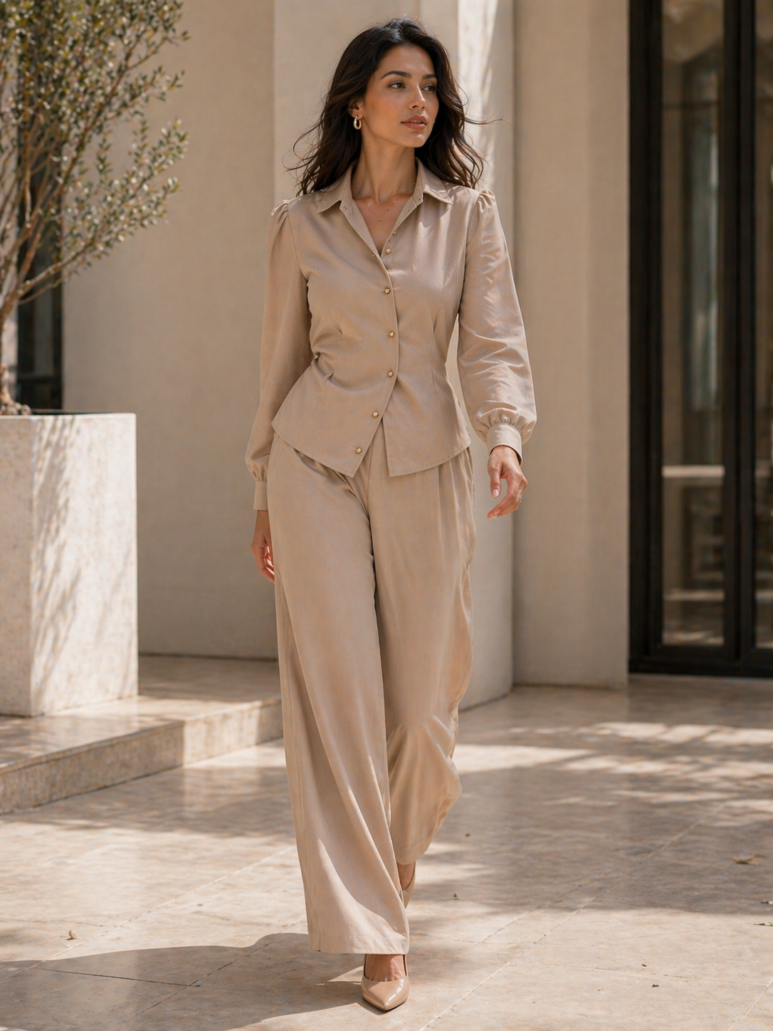 Mocha Tailored Co Ord Set for Women Korean Fashion India