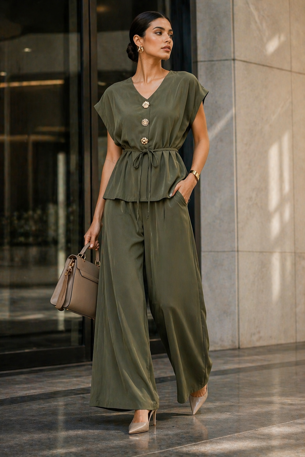 Olive Green Chic Co Ord Set for Women K Fashion India