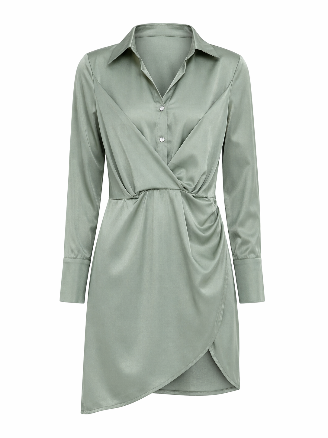 Sage Green Satin Shirt Dress for Women Korean Style India