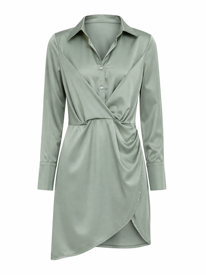 Sage Green Satin Shirt Dress for Women Korean Style India