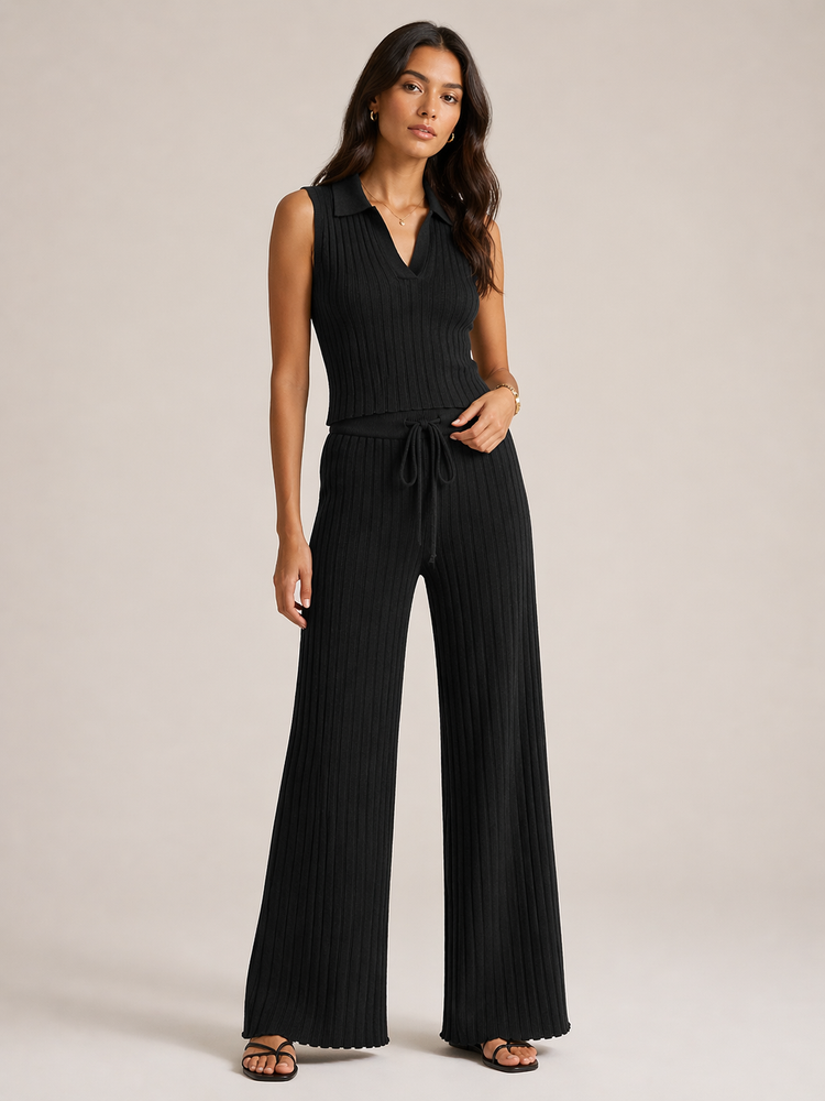 Black Ribbed Co Ord Set Free Size for Women Korean Style India
