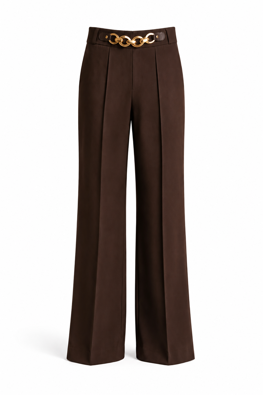 Dark Brown Wide Leg Pants with Gold Chain Belt for Women | Korean Fashion India