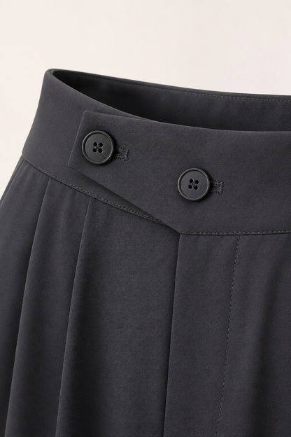 Charcoal Wide-Leg Pleated Pants