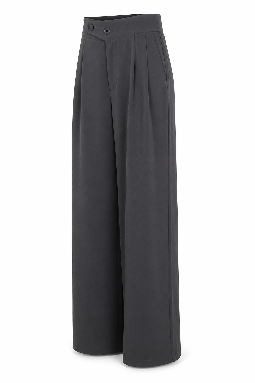 Charcoal Wide-Leg Pleated Pants