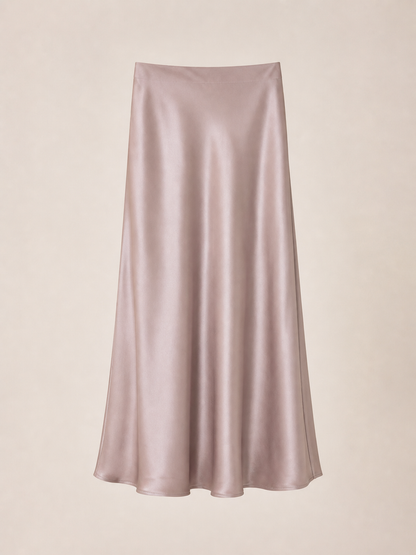 Blush Pink Satin Bias-Cut Midi Skirt
