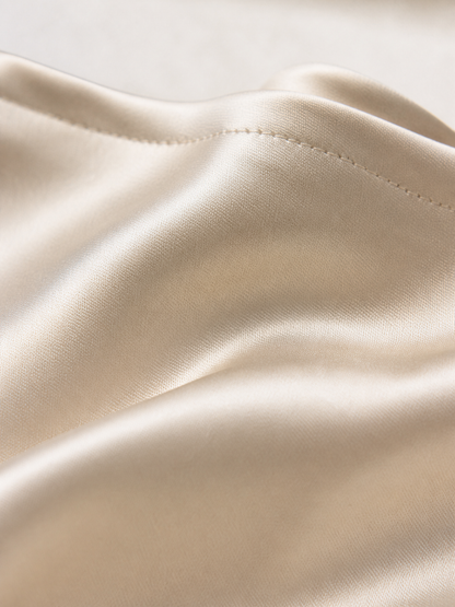 Champagne Satin Bias-Cut Midi Skirt