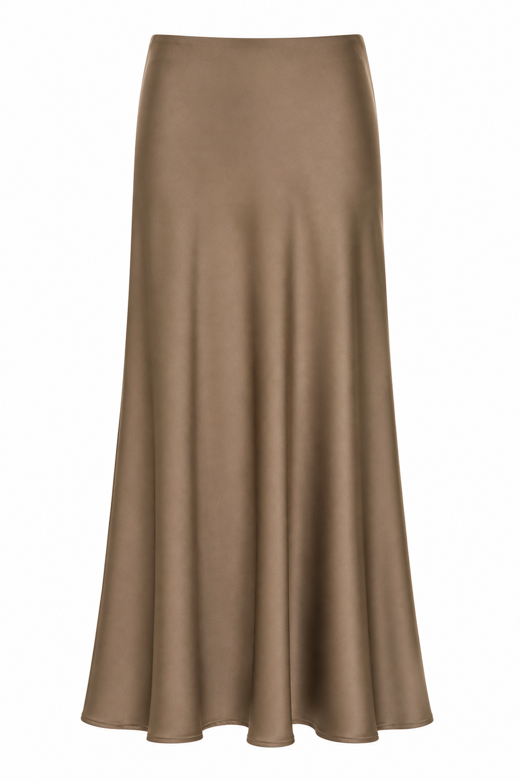 Mocha Satin Bias-Cut Midi Skirt