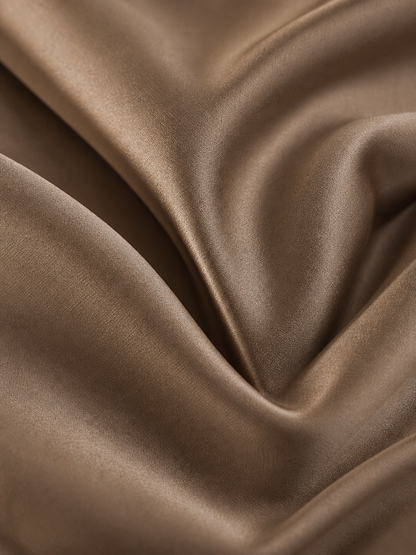 Mocha Satin Bias-Cut Midi Skirt