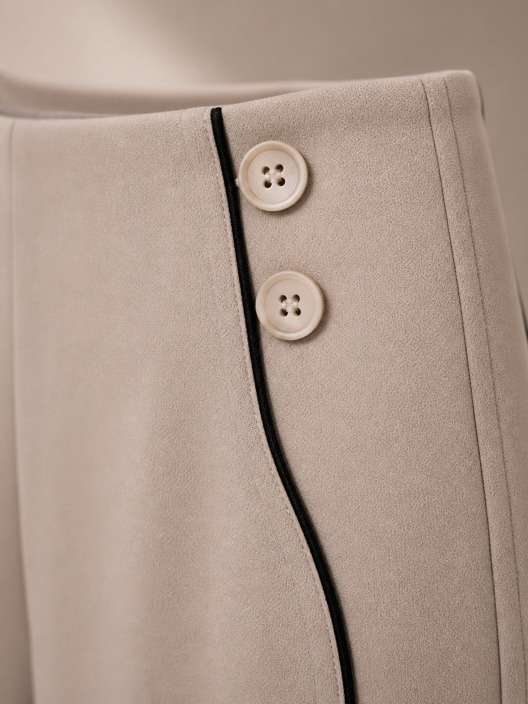 Beige Wide-Leg Pants with Black Piping Detail